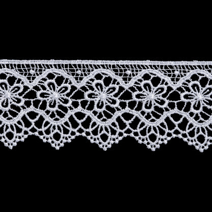 Guipure Lace Trim - 2.125" - White Flowers in Waves with Scallops