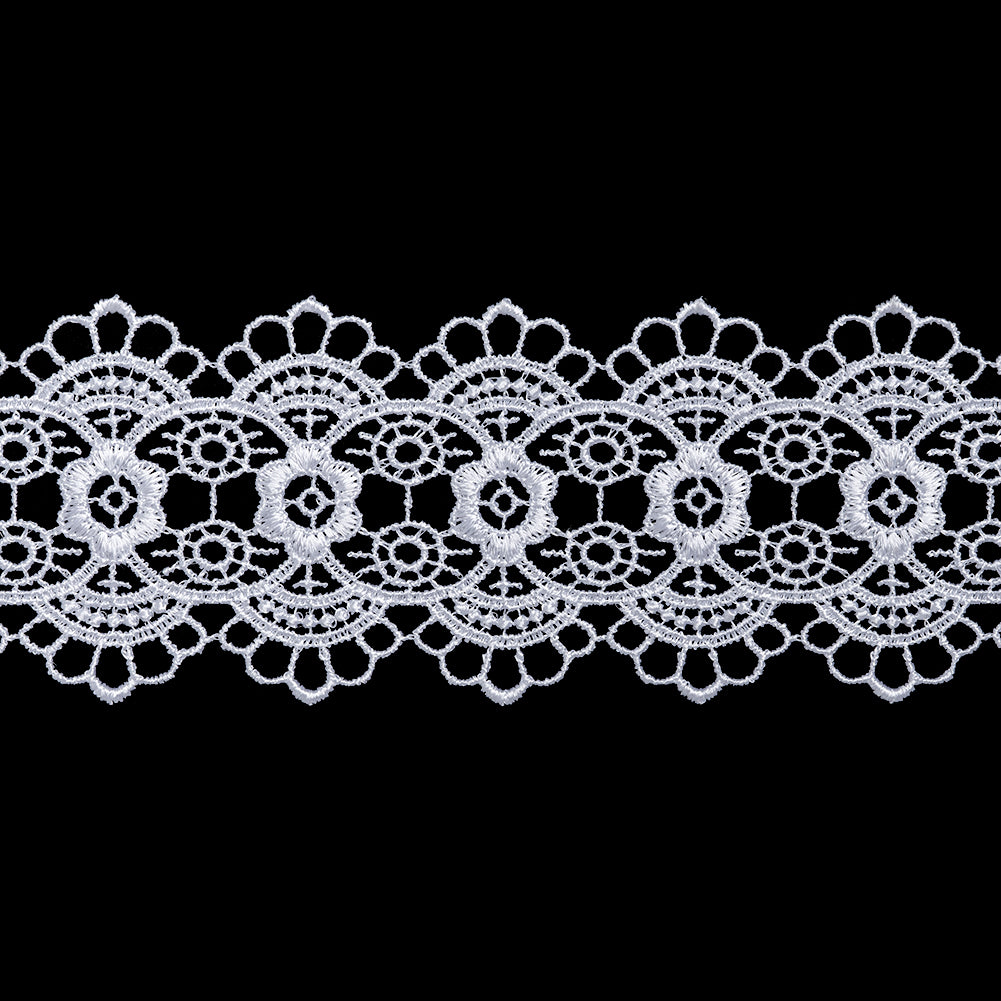 Guipure Lace Trim - 2.25" - White Flowers and Medallions with Scalloped Edges - Folded