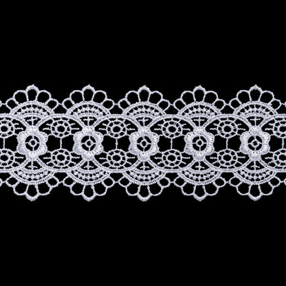 Guipure Lace Trim - 2.25" - White Flowers and Medallions with Scalloped Edges
