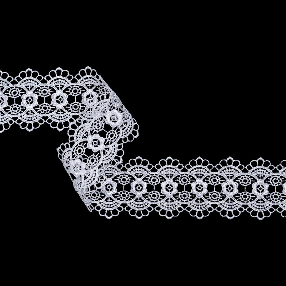 Guipure Lace Trim - 2.25" - White Flowers and Medallions with Scalloped Edges