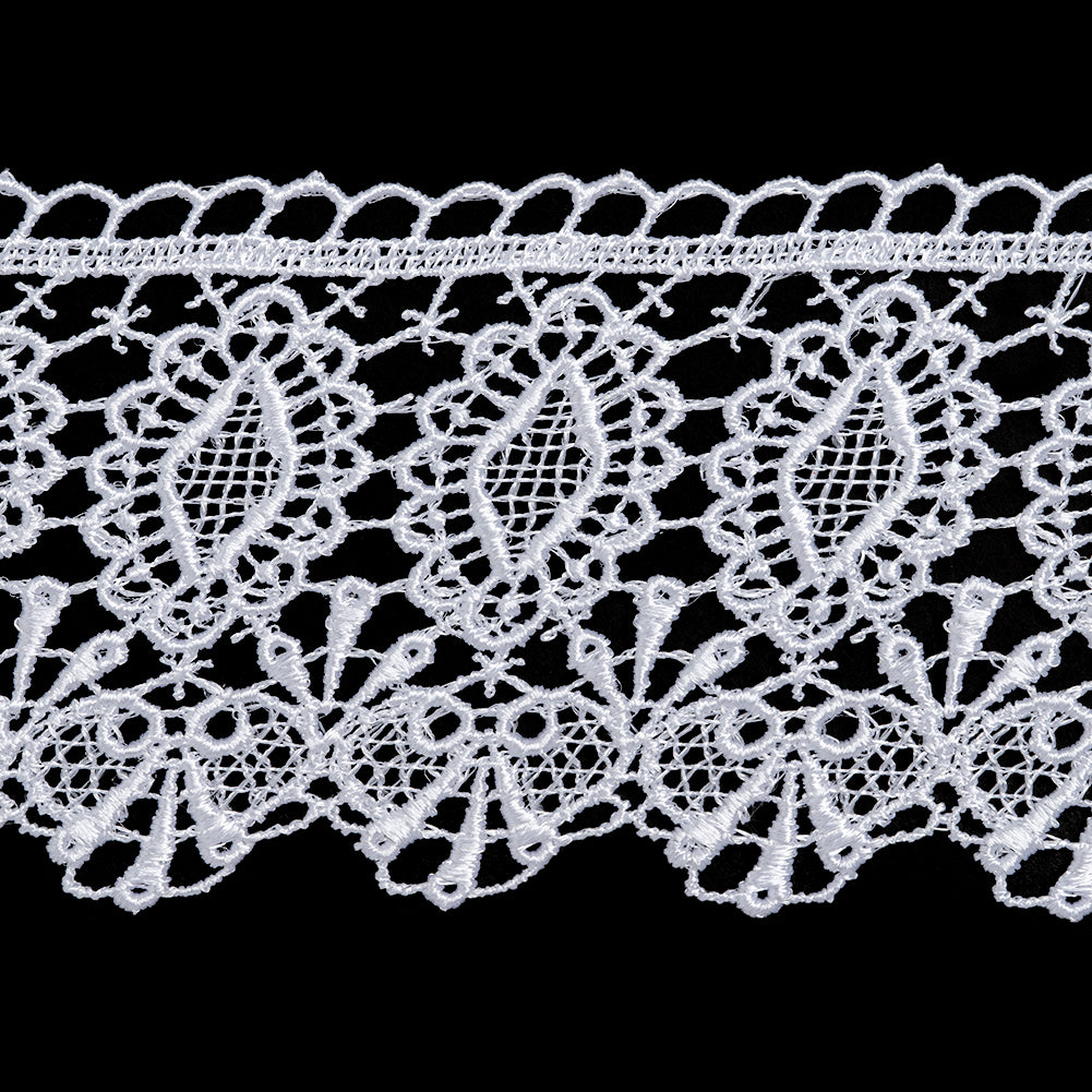 Guipure Lace Trim - 2.5" - White Diamonds and Bows - Folded