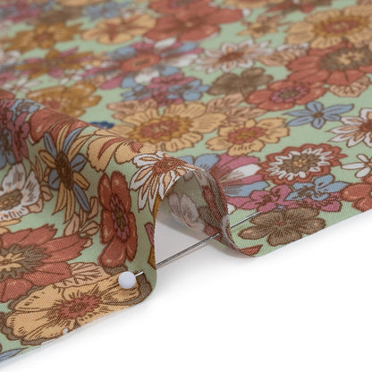 Rayon Challis Print - Red, Mustard Yellow and Mint Green Floral - Deadstock