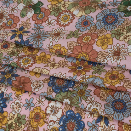 Rayon Challis Print - Blue, Red and Pink Floral - Deadstock