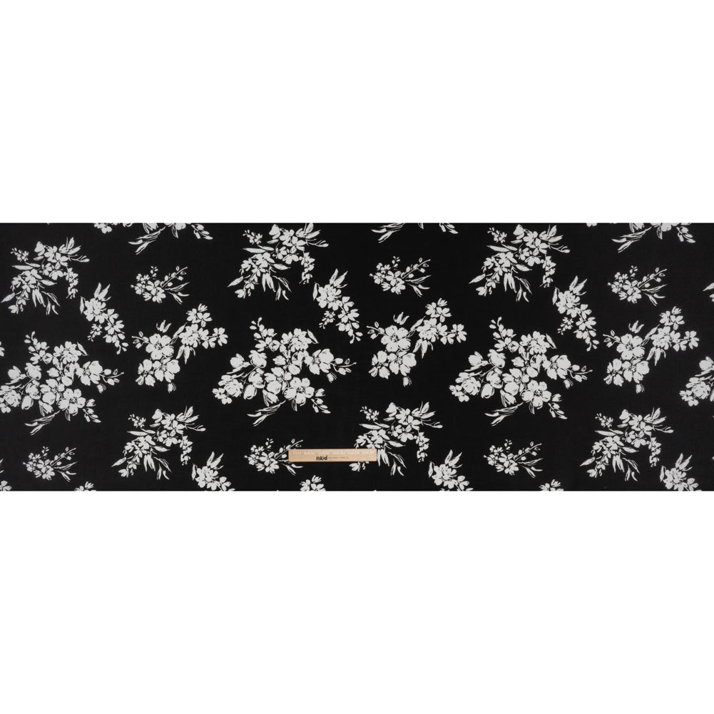 Rayon Challis Print - Black and White Painterly Floral - Deadstock - Full