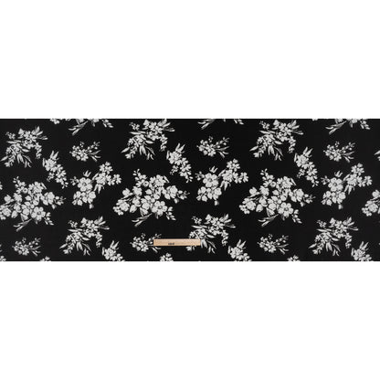 Rayon Challis Print - Black and White Painterly Floral - Deadstock