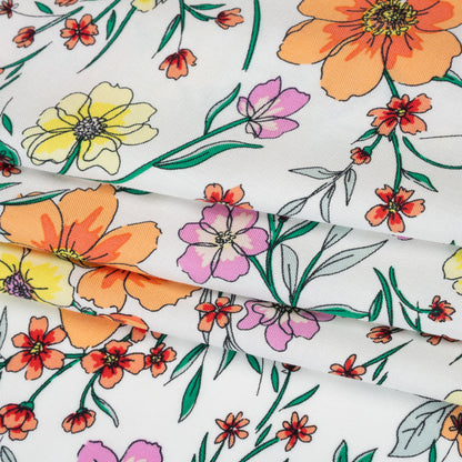 Rayon Challis Print - Creamsicle Orange, Yellow and Orchid Pink Floral - Deadstock