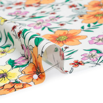 Rayon Challis Print - Creamsicle Orange, Yellow and Orchid Pink Floral - Deadstock