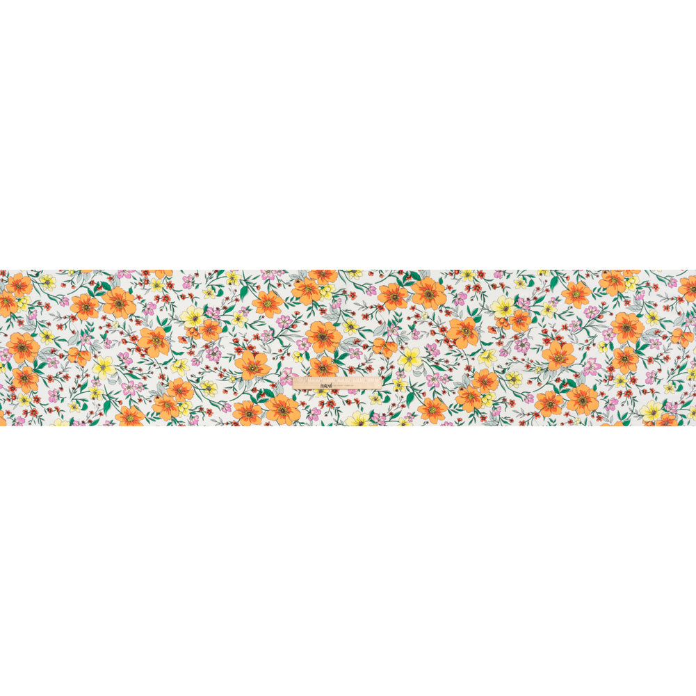 Rayon Challis Print - Creamsicle Orange, Yellow and Orchid Pink Floral - Deadstock - Full
