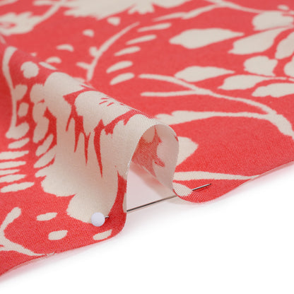 Rayon Challis Print - Coral Pink and Off White Floral - Deadstock