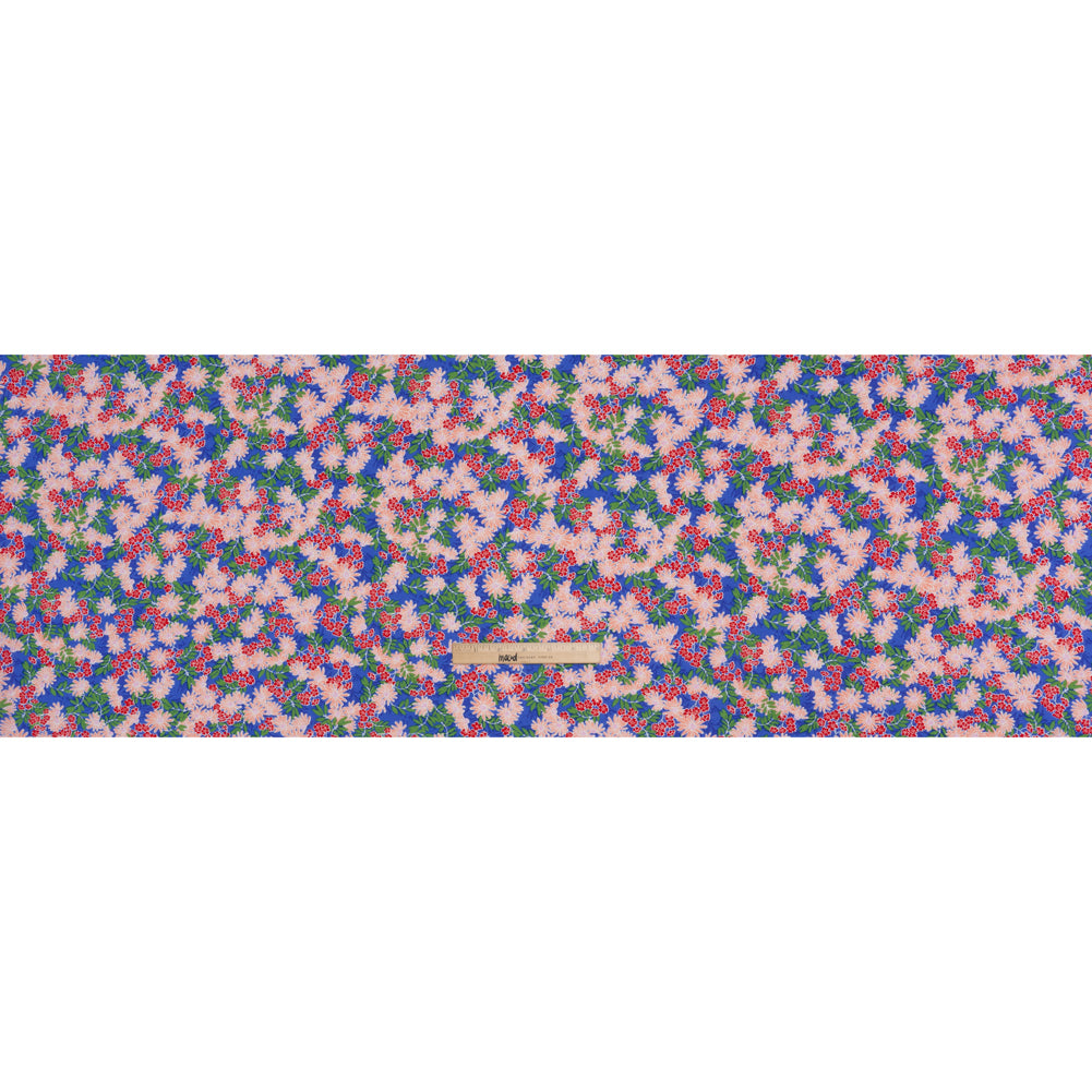 Rayon Challis Print - Azure Blue, Chili Red and Green Tropical Floral - Deadstock - Full