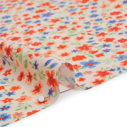 Rayon Challis Print - Vivid Red and Country Blue Floral - Deadstock