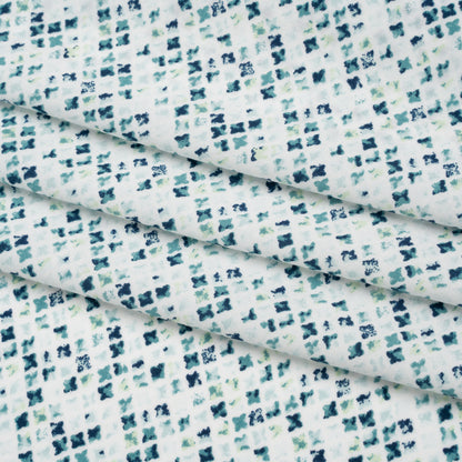 Rayon Challis Print - Navy Blue and Mint Green Abstract Geometric - Deadstock