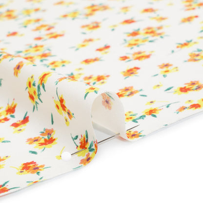 Rayon Challis Print - Vibrant Yellow, Coral Red and Honey Orange Painterly Floral - Deadstock
