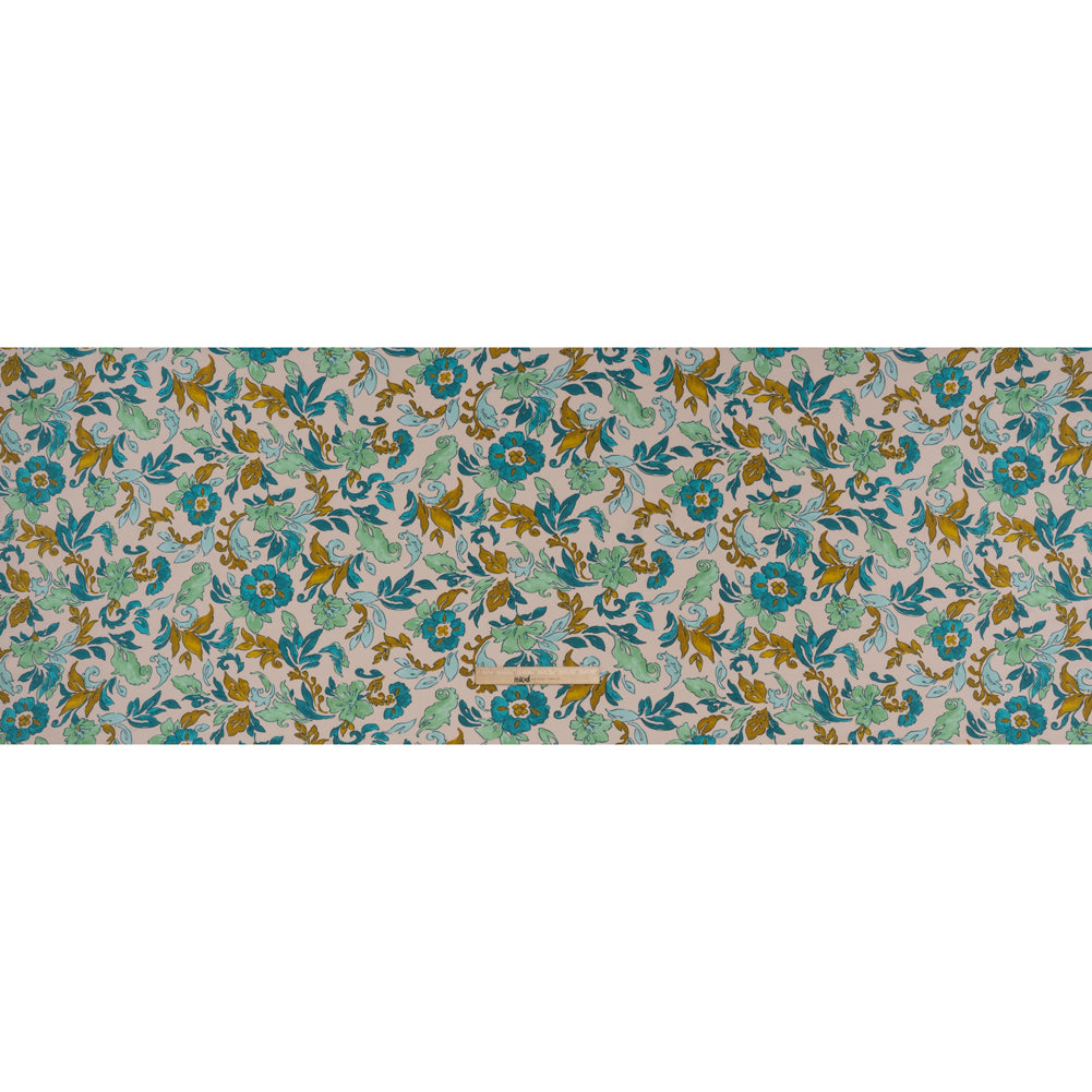 Rayon Challis Print - Dark Mint Green, Teal and Antique Gold Floral - Deadstock - Full