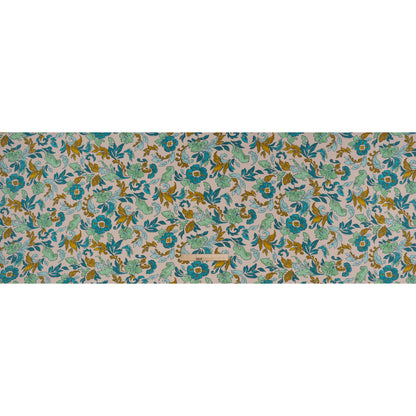 Rayon Challis Print - Dark Mint Green, Teal and Antique Gold Floral - Deadstock