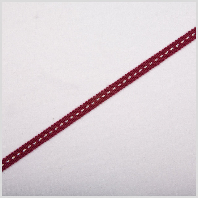 Wine Stitched Grosgrain Ribbon - 0.19"