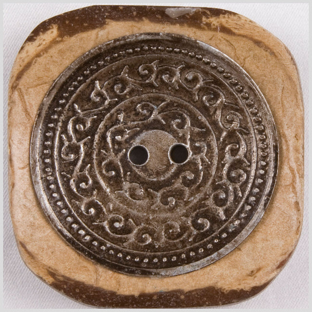 Natural and Silver Embossed Square 2 Hole Coconut Button - 80L/50.8mm