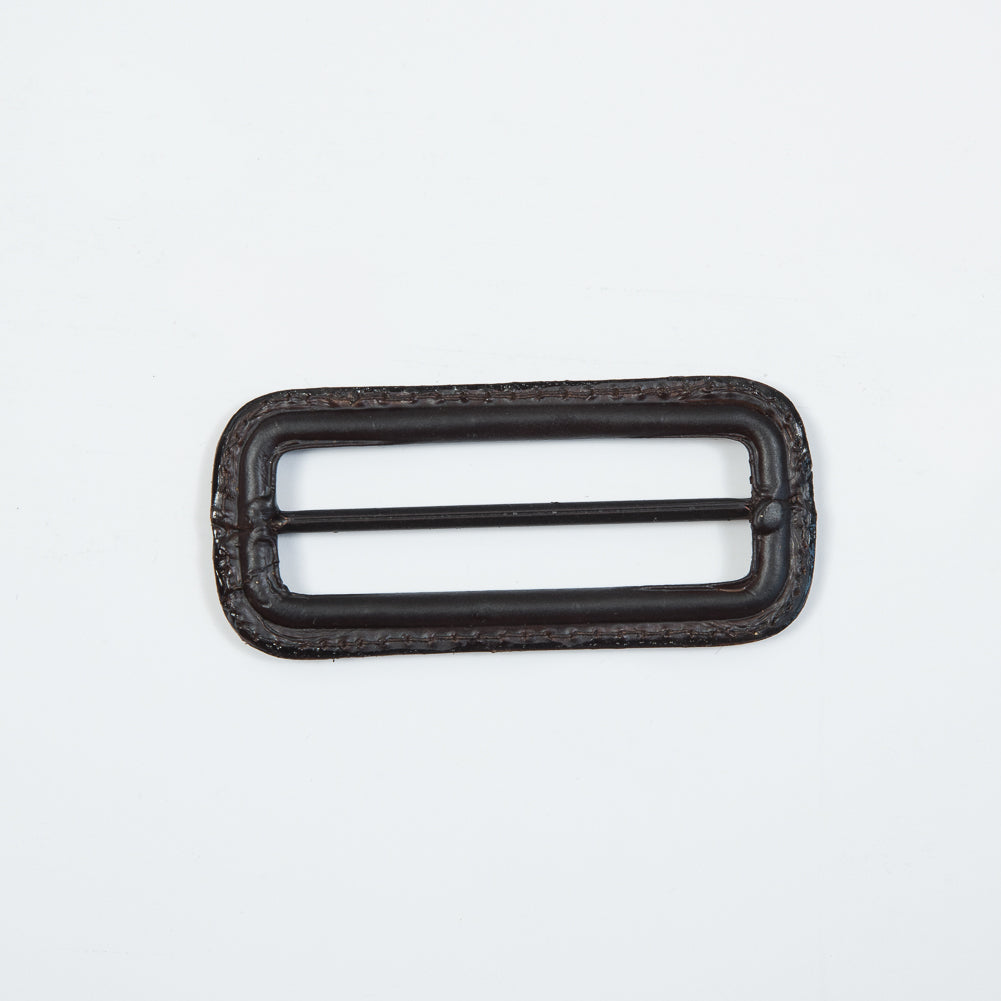 Antique Brown Leather Buckle - 3" x 1.375" Detail