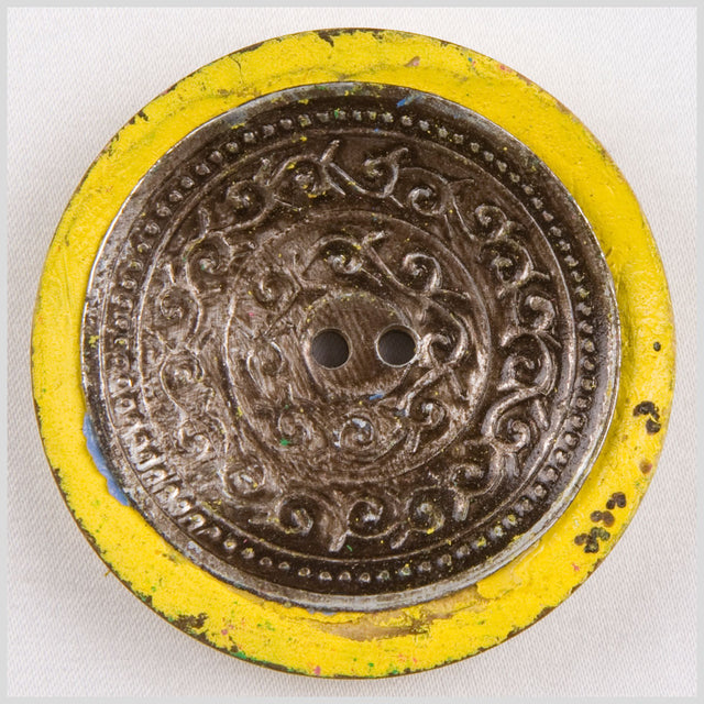 Yellow and Silver Foiled 2-Hole Coconut Button - 74L/47mm