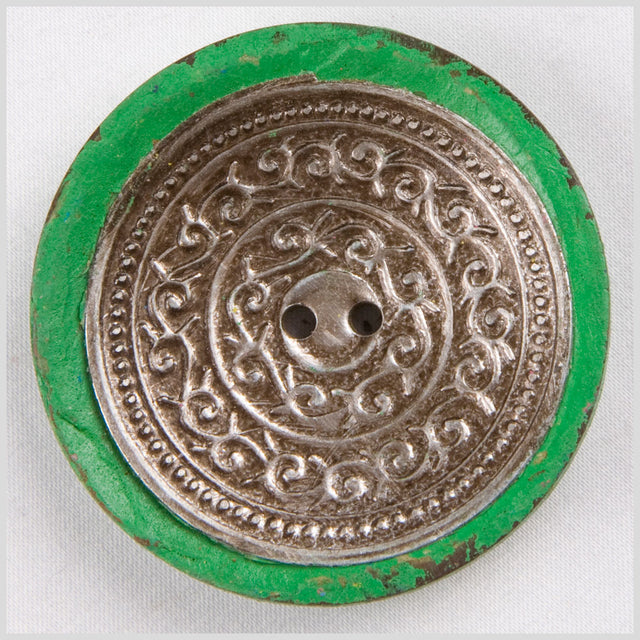 Dark Green and Silver Foiled 2-Hole Coconut Button - 74L/47mm