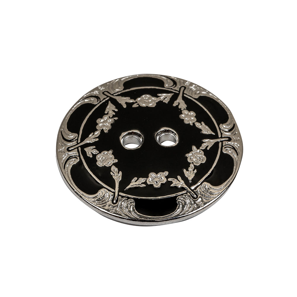 New Silver and Black Metal Coat Button - 40L/25.5mm Folded