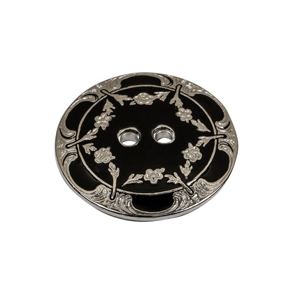 New Silver and Black Metal Coat Button - 40L/25.5mm Folded