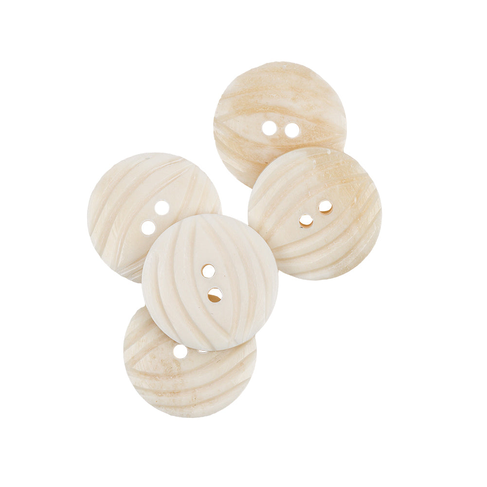 Natural Bone Carved Circular 2-Hole Button - 36L/23mm Full