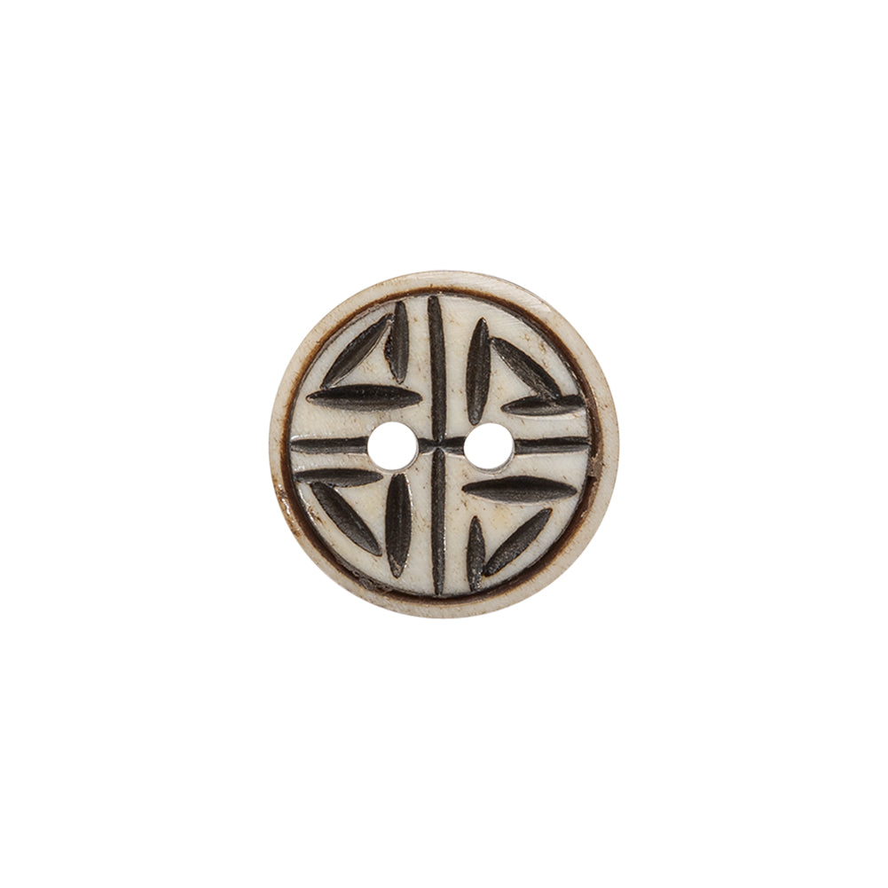 Natural Bone Primitive Pattern 2-Hole Button - 24L/15mm