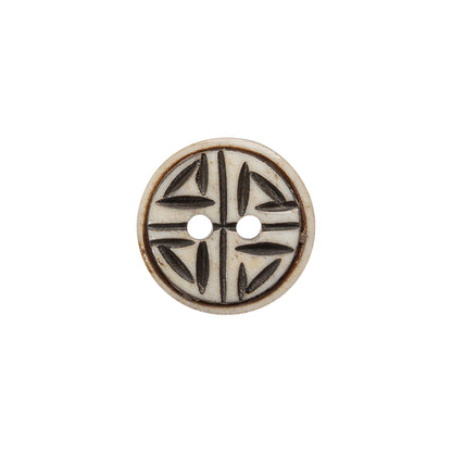 Natural Bone Primitive Pattern 2-Hole Button - 24L/15mm