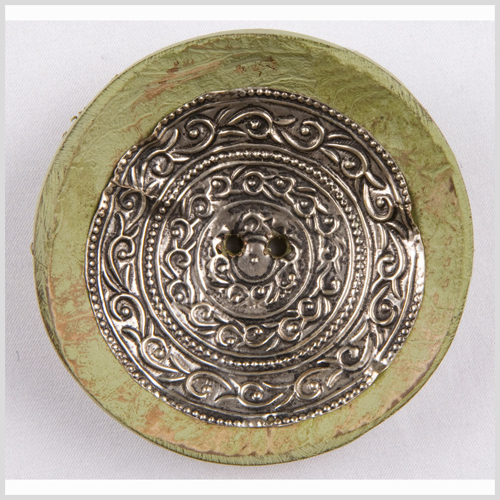 Light Green and Silver Coconut Button - 94L/60mm