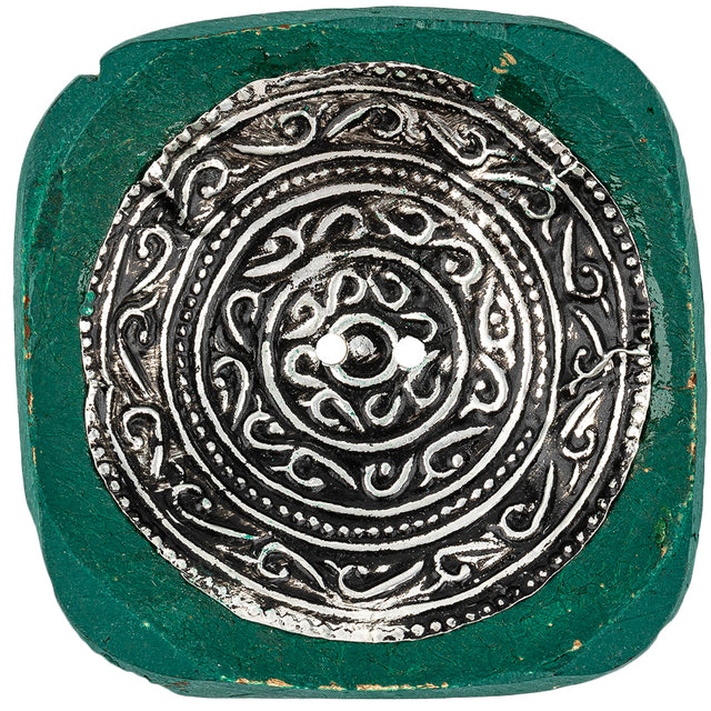 Hunter Green and Silver Foiled 2-Hole Coconut Button - 110L/70mm