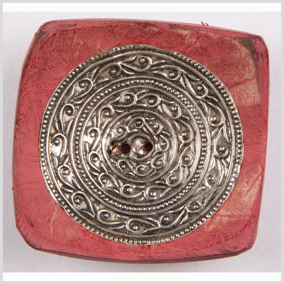 Red and Silver Coconut Button - 100L/65mm