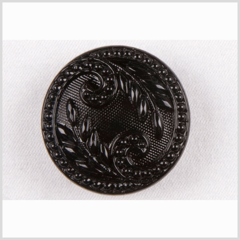 Black Floral Leaf Glass Shank Back Button - 22L/14mm