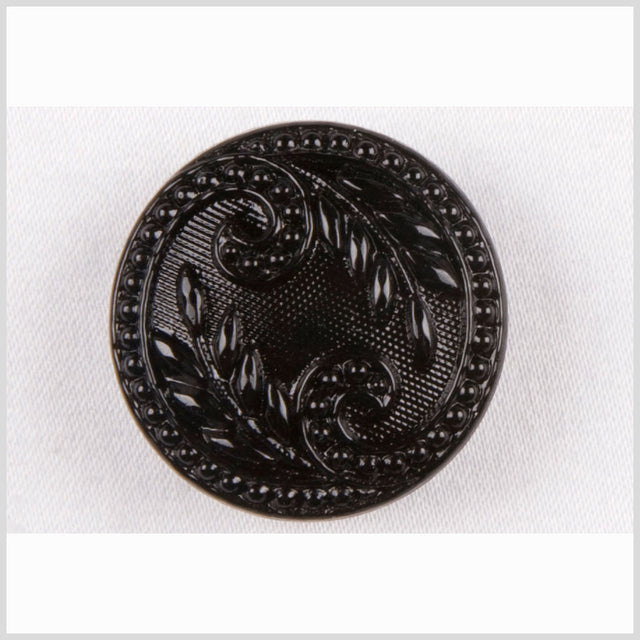 Black Floral Leaf Glass Shank Back Button - 22L/14mm