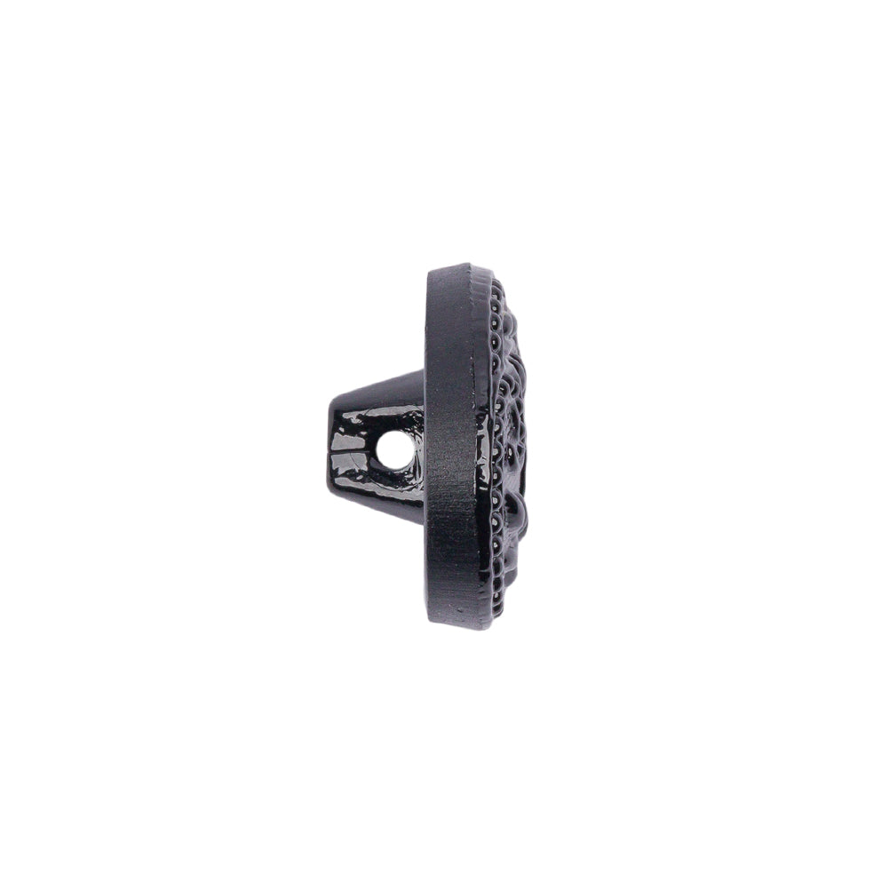 Black Floral Leaf Glass Shank Back Button - 28L/18mm Folded