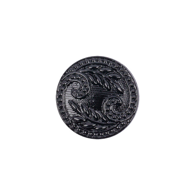 Black Floral Leaf Glass Shank Back Button - 28L/18mm