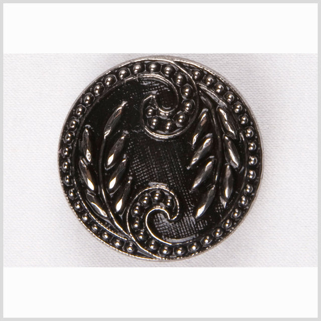 Black and Platinum Floral Leaf Glass Shank Back Button - 22L/14mm