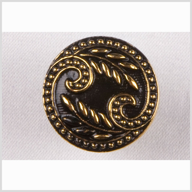 Black and Gold Floral Leaf Glass Shank Back Button - 36L/23mm