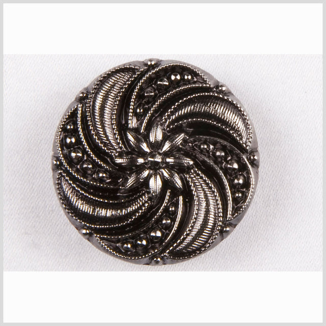 Black and Platinum Floral and Swirl Glass Button - 36L/23mm