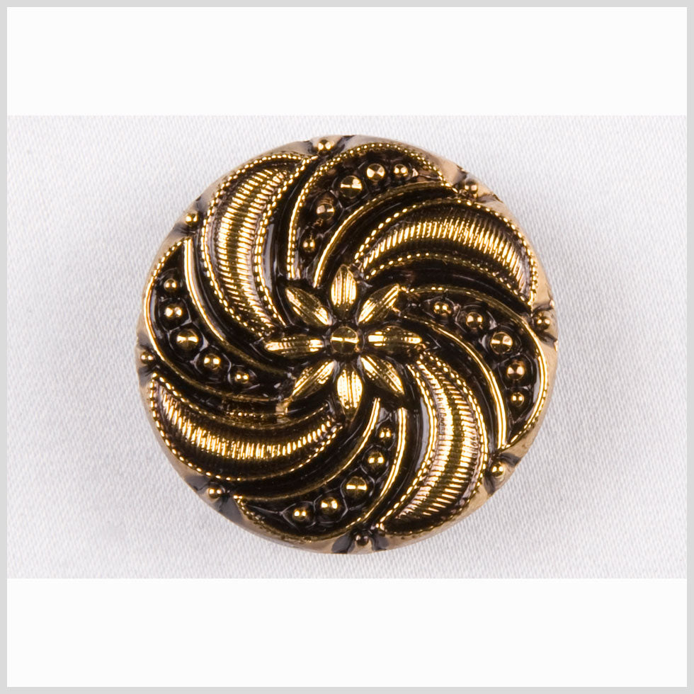Black and Gold Floral and Swirl Glass Button - 22L/14mm