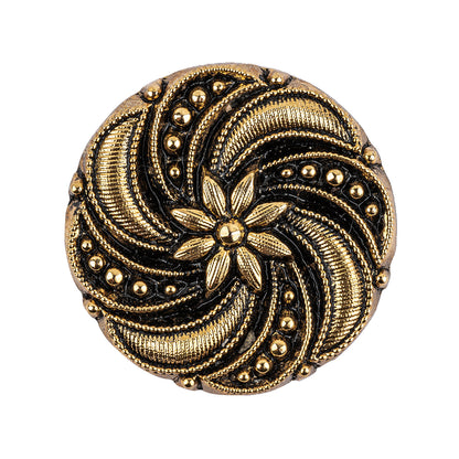 Black and Gold Floral and Swirl Glass Button - 44L/28mm