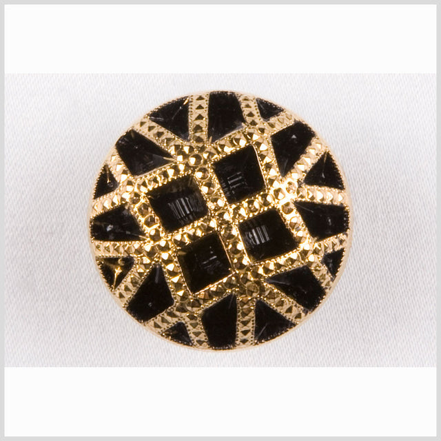 Black and Gold Studded Glass Shank Back Button - 22L/14mm