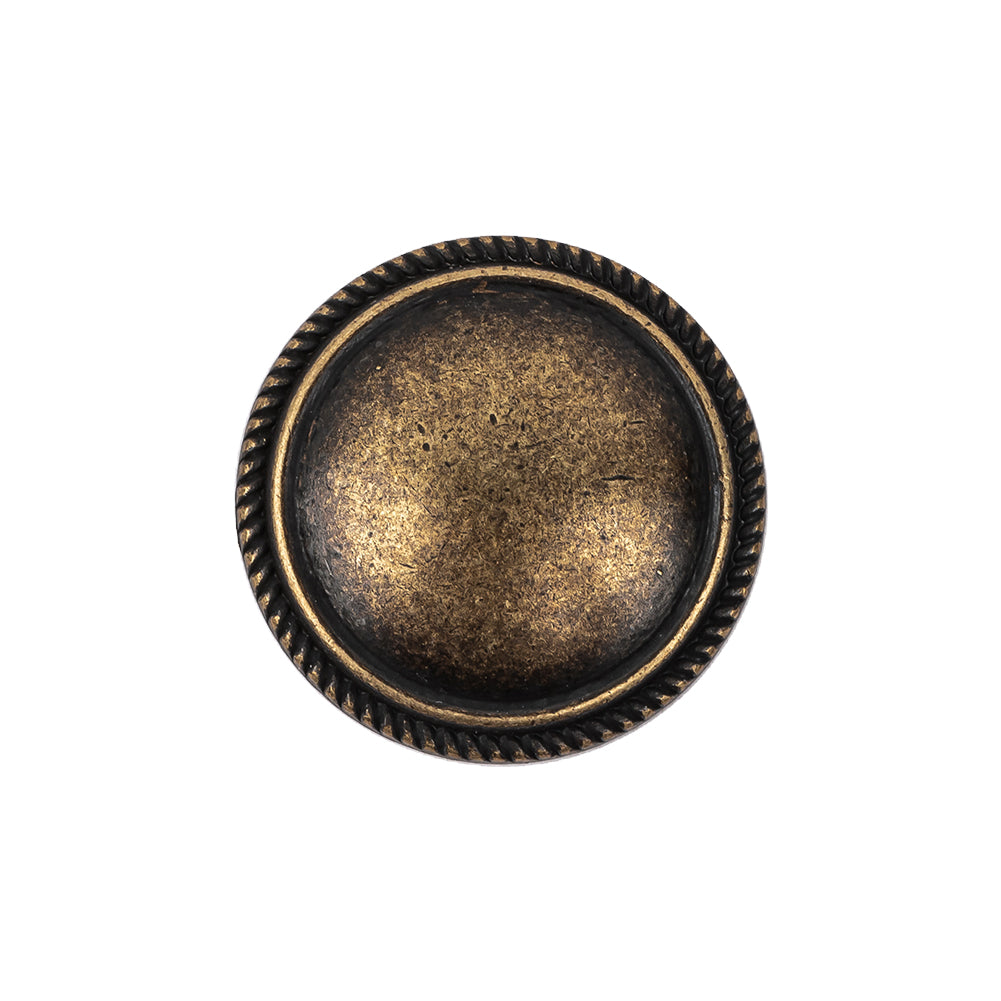 Old Brass Domed Metal Shank Back Button with Decorative Rim - 36L/23mm