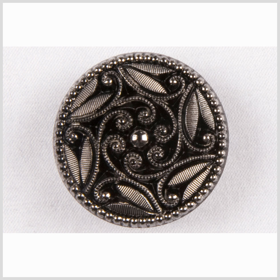 Black/Platinum Glass Button - 22L/14mm