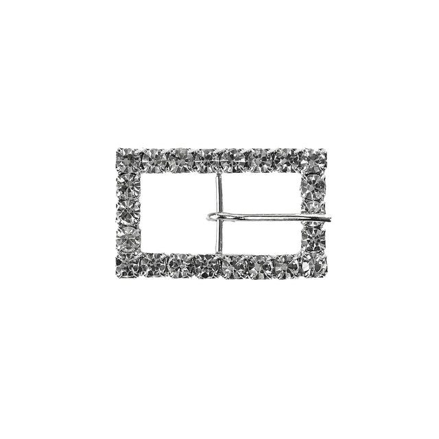 Swarovski Crystal and Silver Rectangular Rhinestone Buckle - 1" x 0.625"