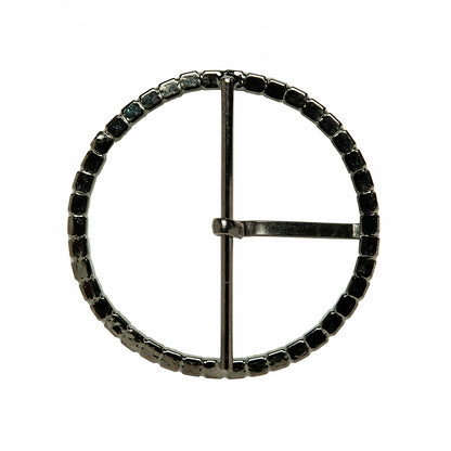 Swarovski Black Diamond and Gunmetal Circular Rhinestone Buckle - 2.5" Folded