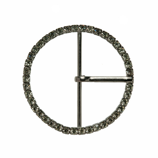 Swarovski Black Diamond and Gunmetal Circular Rhinestone Buckle - 2.5"