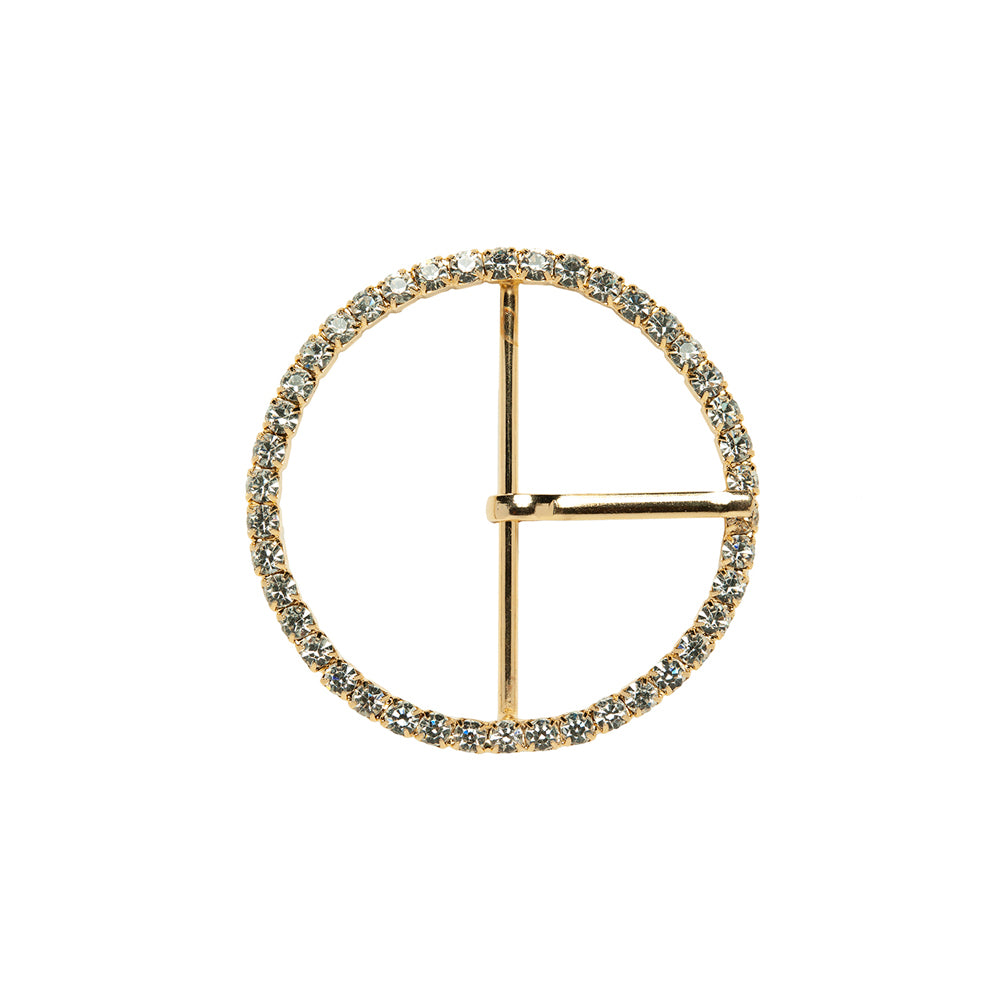 Swarovski Crystal and Gold Circular Rhinestone Buckle - 1.75"