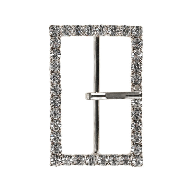 Swarovski Crystal and Silver Rectangular Rhinestone Buckle - 1.375" x 2"