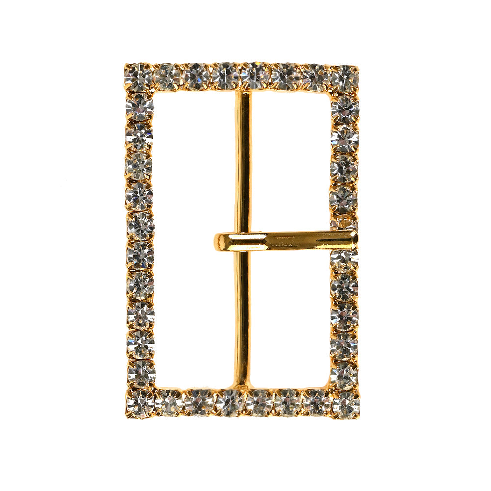 Swarovski Crystal and Gold Rectangular Rhinestone Buckle - 1.375" x 2"
